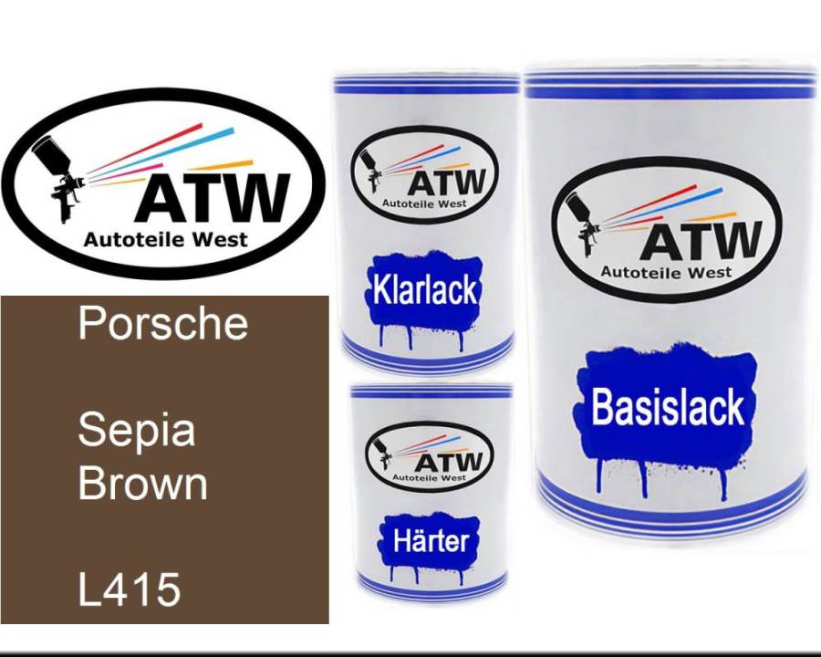 Porsche, Sepia Brown, L415: 500ml Lackdose + 500ml Klarlack + 250ml Härter - Set, von ATW Autoteile West.